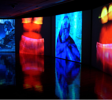  Nalini Malani,  Mother India: Transactions in the Construction of Pain , detail, 2005, 1400 by 700 cm (adaptable), Five channel video installation. 6 DVDS in sync. (5 images, 1 sound). Installation view Irish Museum of Modern Art, Dublin; courtesy the artist